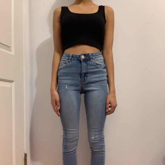 Light blue slightly distressed skinny jeans - Picture 3 of 5